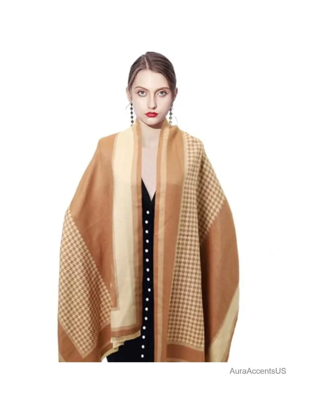 Pashmina Texture Silky Shawl Wrap Evening Poncho Cape Blanket Open Front